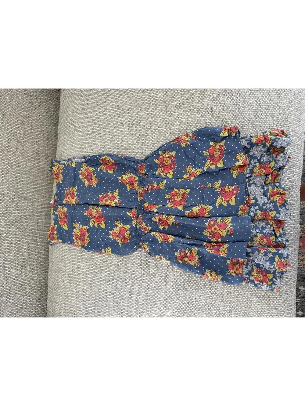 Matilda Jane 435 Girls Floral Dress 12 Blue Polka Dot Ruffle Hem Cottagecore